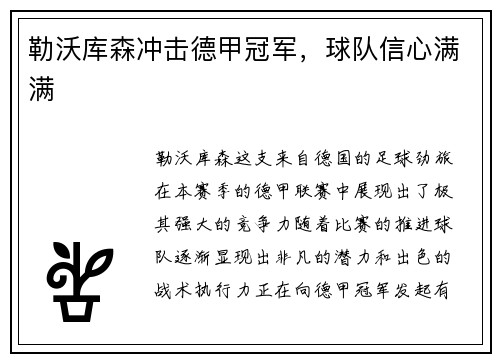 勒沃库森冲击德甲冠军，球队信心满满