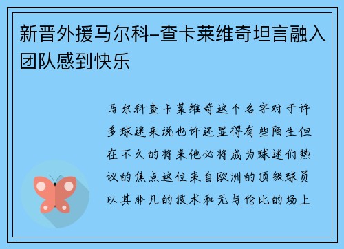 新晋外援马尔科-查卡莱维奇坦言融入团队感到快乐